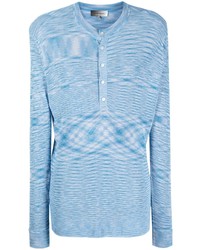 Light Blue Horizontal Striped Henley Sweater