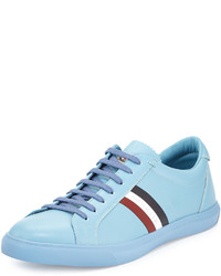 Light Blue Horizontal Striped Leather Low Top Sneakers