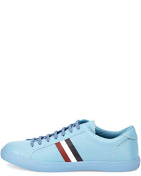Moncler Monaco Striped Leather Low Top Sneaker Light Blue