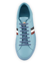 Moncler Monaco Striped Leather Low Top Sneaker Light Blue
