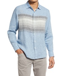 Light Blue Horizontal Striped Linen Long Sleeve Shirt