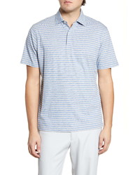 Light Blue Horizontal Striped Linen Polo