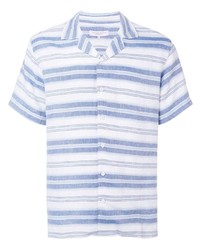 Light Blue Horizontal Striped Linen Short Sleeve Shirt