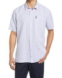 Barbour Stripe Short Sleeve Linen Cotton Button Up Shirt