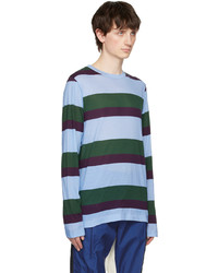 Dries Van Noten Blue Green Striped Long Sleeve T Shirt