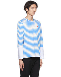 Comme Des Garcons Play Blue White Heart Long Sleeve T Shirt