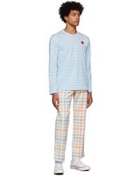 Comme Des Garcons Play Blue White Striped Heart Patch Long Sleeve T Shirt
