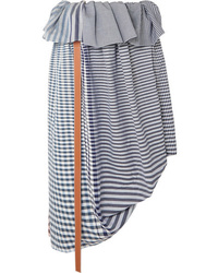 Light Blue Horizontal Striped Midi Skirt
