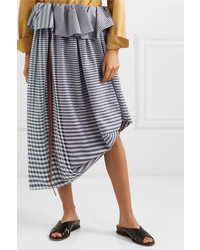 Loewe Asymmetric Med Checked Cotton Jacquard Midi Skirt
