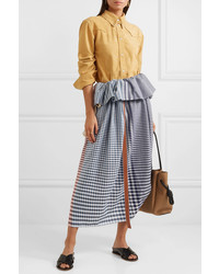Loewe Asymmetric Med Checked Cotton Jacquard Midi Skirt