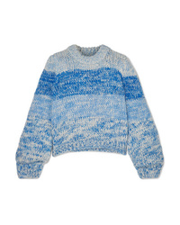 Light Blue Horizontal Striped Mohair Crew-neck Sweater