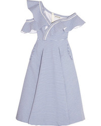 Light Blue Horizontal Striped Off Shoulder Dress
