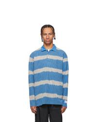 Napa By Martine Rose Blue And Grey Striped E Lion Long Sleeve Polo