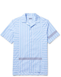 Lanvin Camp Collar Reflective Trimmed Striped Cotton Poplin Shirt