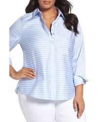 Foxcroft Plus Size Non Iron Stripe Cotton Sateen Shirt