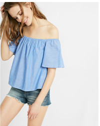 Express Blue Thin Stripe Off The Shoulder Top