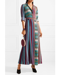 Diane von Furstenberg Striped Silk Maxi Dress Blue