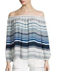 Joie Bamboo Stripe Printed Off The Shoulder Silk Blouse