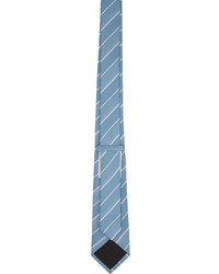 Alexander McQueen Blue Pink Silk Ruled Logo Tie