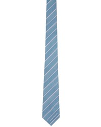 Alexander McQueen Blue Pink Silk Ruled Logo Tie