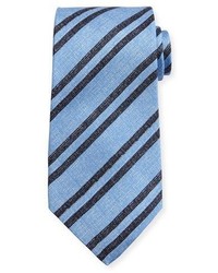 Kiton Chambray Striped Silk Tie Light Blue
