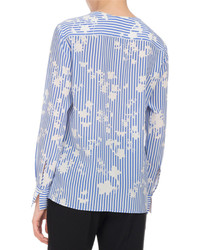 Altuzarra Carnegie Floral Striped Silk Tunic Blue