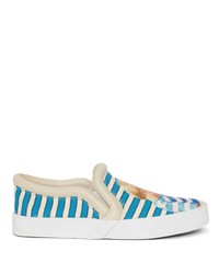 Light Blue Horizontal Striped Slip-on Sneakers