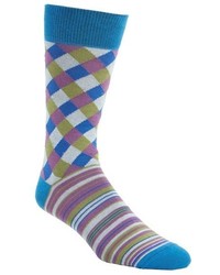 Lorenzo Uomo Harlequin Stripes Cotton Blend Socks