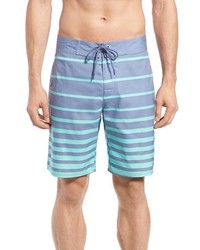 Light Blue Horizontal Striped Swim Shorts