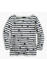 J.Crew For Net A Porter Boatneck T Shirt In Dotted Stripes