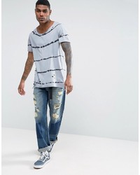 Asos Longline T Shirt With Tie Dye Stripe