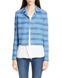 Light Blue Horizontal Striped Tweed Jacket