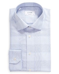 Eton Contemporary Fit Crease Resistant Blue Checked King Twill Dress Shirt