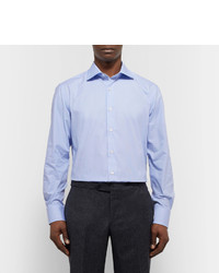Canali Blue Slim Fit Cutaway Collar Houndstooth Cotton Poplin Shirt
