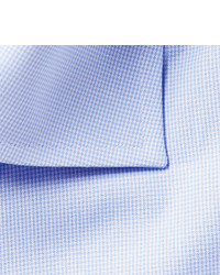 Canali Blue Slim Fit Cutaway Collar Houndstooth Cotton Poplin Shirt