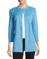 Ming Wang 34 Sleeve Embossed Knit Jacket Light Blue