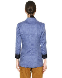 Trussardi Linen Cotton Blend Herringbone Jacket