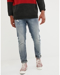 ASOS DESIGN 125oz Slim Jeans In Smokey Blue With Abrasions