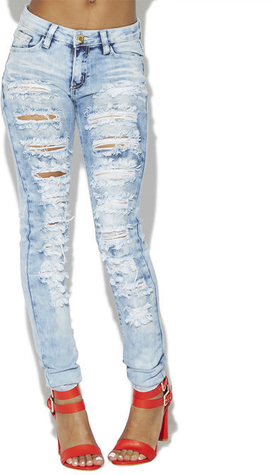 Arden B Light Wash Destroyed Skinny Jeans, $59 | Arden B | Lookastic