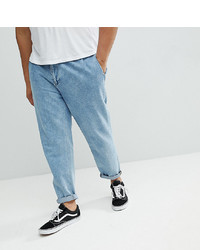 ASOS DESIGN Asos Plus Double Pleated Jeans In Mid Wash Blue