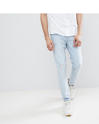 ASOS DESIGN Asos Tall Tapered Jeans In Light Wash Blue With Abrasions