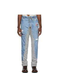 Greg Lauren Blue And Grey 5050 Denimterry Jeans
