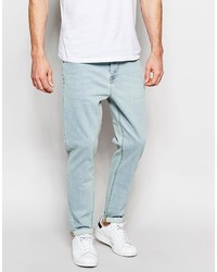 Asos Brand Stretch Slim Tapered Jeans In Light Blue