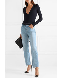 Alexander Wang Cult Duo Layered Distressed High Rise Straight Leg Jeans