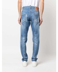 DSQUARED2 Distressed Mid Rise Straight Leg Jeans