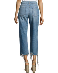 DL1961 Dl 1961 Hepburn High Rise Wide Leg Jeans With Shredded Hem Slate