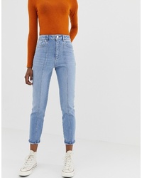 ASOS DESIGN Farleigh High Waist Slim Mom Jeans In Mid Wash With Vertical Seam Detail