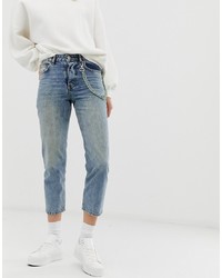 ASOS DESIGN Florence Authentic Straight Leg Jeans In Aged Wash With Carabiner Detail