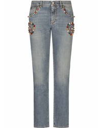 Dolce & Gabbana Gemstone Embellished Mid Rise Slim Fit Jeans
