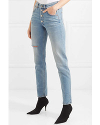 Balenciaga High Rise Distressed Slim Leg Jeans Blue